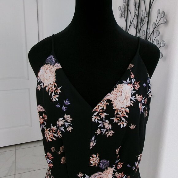 New Chelsea28 Black Brocade Blossom Spaghetti Strap Below Knee Dress M NWT - Picture 2 of 10